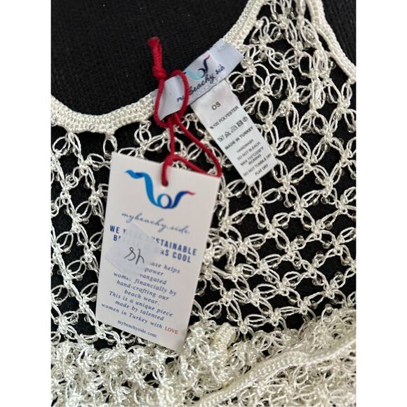 MY BEACHY SIDE Crochet Net Beaded Top in Snow White ONE SIZE - Picture 7 of 7